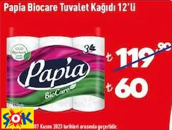 PAPİA BİOCARE TUVALET KAĞIDI 12'Lİ PAPİA BİOCARE TUVALET KAĞIDI 12'Lİ